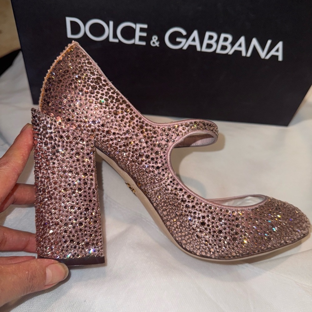 NIB Dolce Gabbana Mary Jane Rose Gold Pink Embellished Rhinestone In Box 9 39 - Picture 5 of 7
